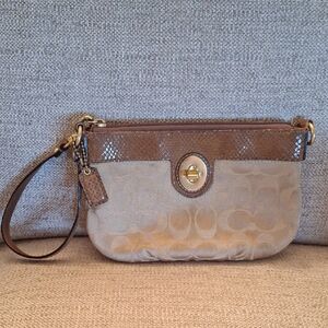 Coach Brown and Gold Wristlet Clutch
